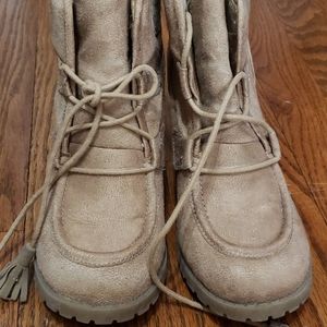 Women's Tan Faux Suede Wedge Heeled Booties